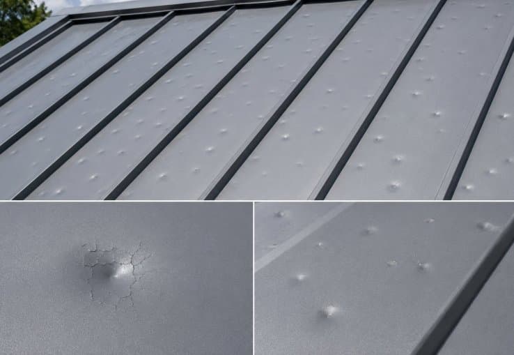 Hail damage to metal roofs