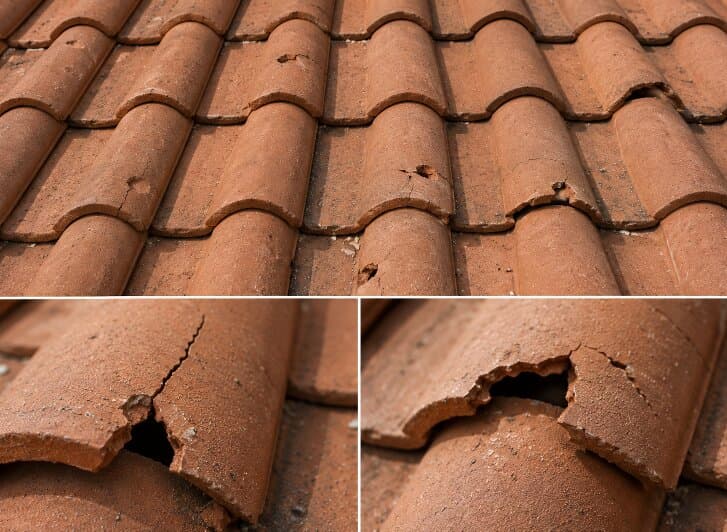 Hailstones tile roof damage